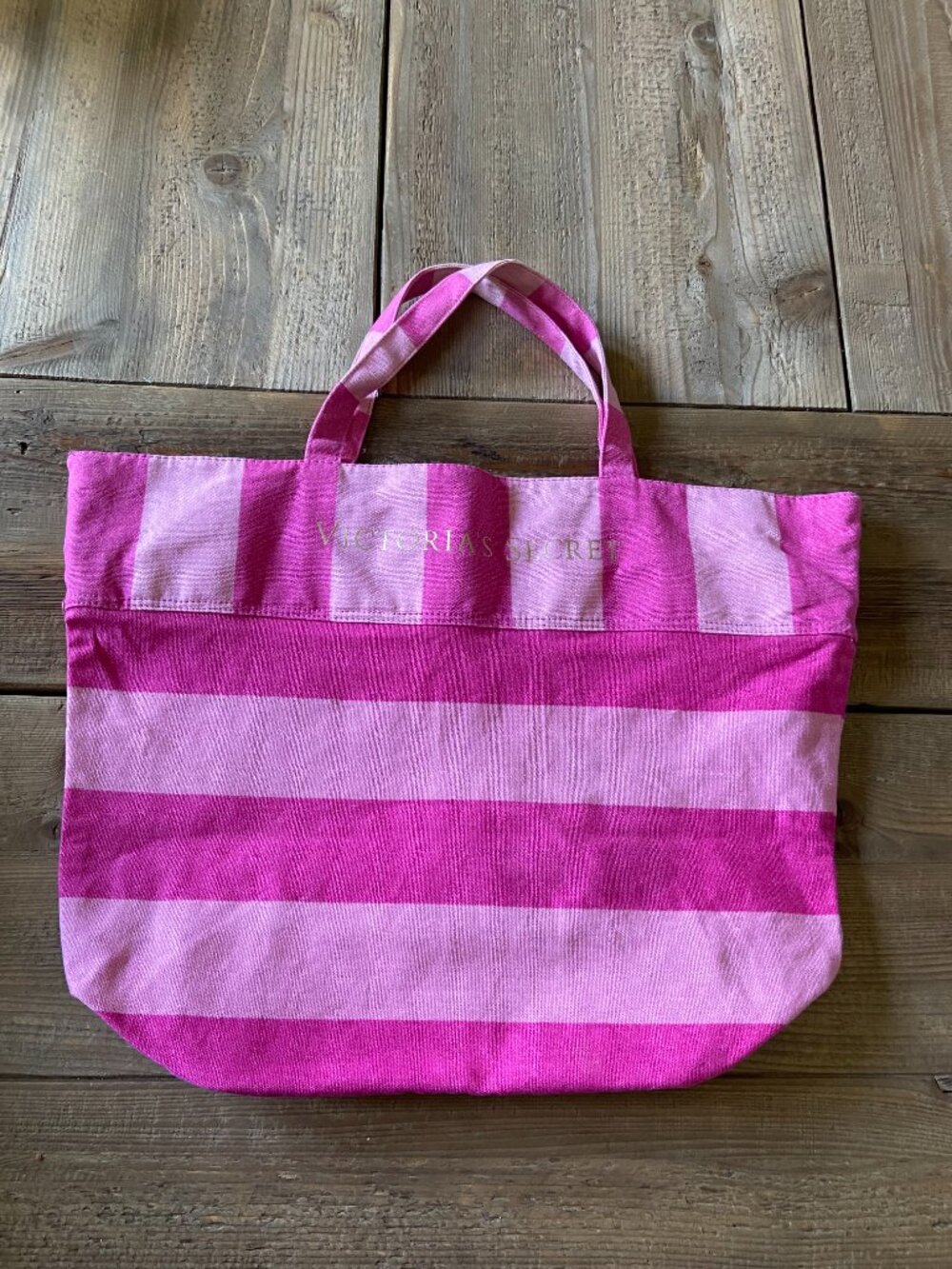 victorias secret tote bag, pink striped tote bag, oversized canvas beach tote, l - Picture 8 of 8